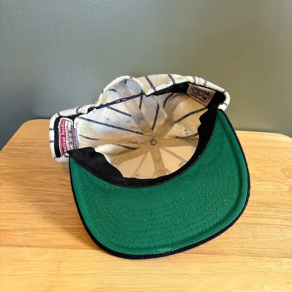 American Needle NY Yankees Cooperstown Wool Pinstripe Cream Navy Snapback Hat